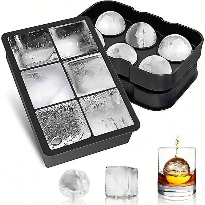 Ice Mold Sphere - ถาดน้ำแข็งซิลิโคนพรีเมียมพร้อมฝาปิด แม่พิมพ์น้ำแข็งทรงสี่เหลี่ยมขนาดใหญ่และทรงกลมสำหรับทำค็อกเทล เครื่องดื่ม และการถนอมอาหาร